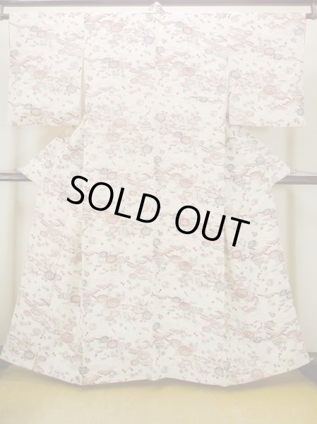 Photo1: M1228S Vintage Japanese women   Ivory KOMON dyed / Silk. Chrysanthemum,   (Grade C) (1)