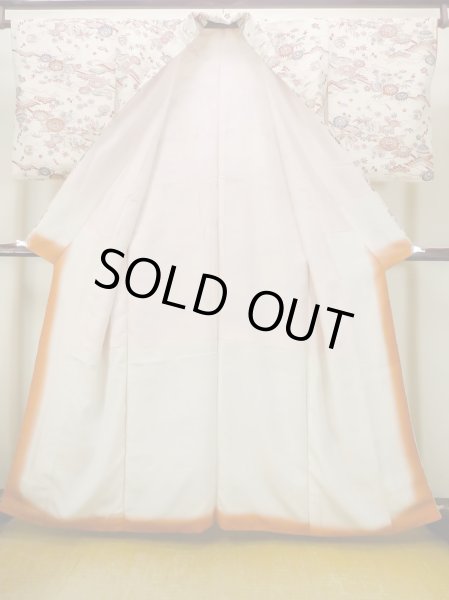 Photo2: M1228S Vintage Japanese women   Ivory KOMON dyed / Silk. Chrysanthemum,   (Grade C) (2)