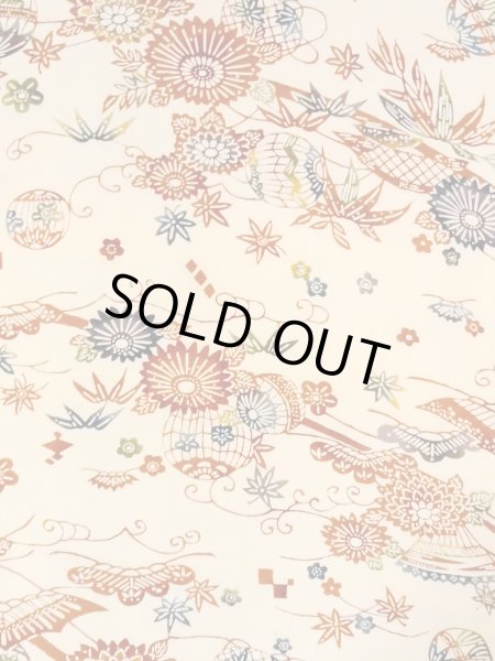 Photo3: M1228S Vintage Japanese women   Ivory KOMON dyed / Silk. Chrysanthemum,   (Grade C) (3)