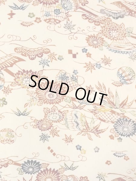 Photo4: M1228S Vintage Japanese women   Ivory KOMON dyed / Silk. Chrysanthemum,   (Grade C) (4)