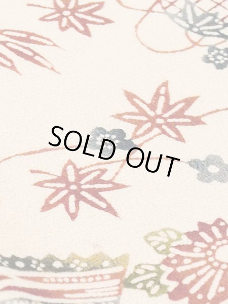 Photo9: M1228S Vintage Japanese women   Ivory KOMON dyed / Silk. Chrysanthemum,   (Grade C) (9)