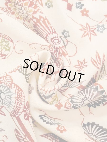 Photo11: M1228S Vintage Japanese women   Ivory KOMON dyed / Silk. Chrysanthemum,   (Grade C) (11)