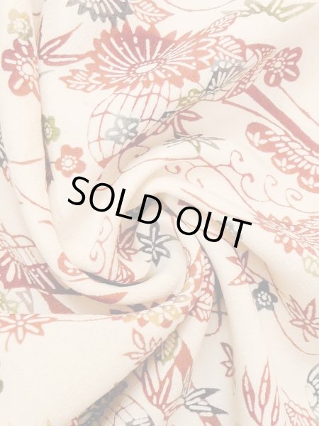 Photo12: M1228S Vintage Japanese women   Ivory KOMON dyed / Silk. Chrysanthemum,   (Grade C) (12)