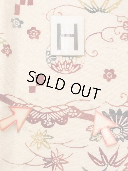 Photo21: M1228S Vintage Japanese women   Ivory KOMON dyed / Silk. Chrysanthemum,   (Grade C) (21)