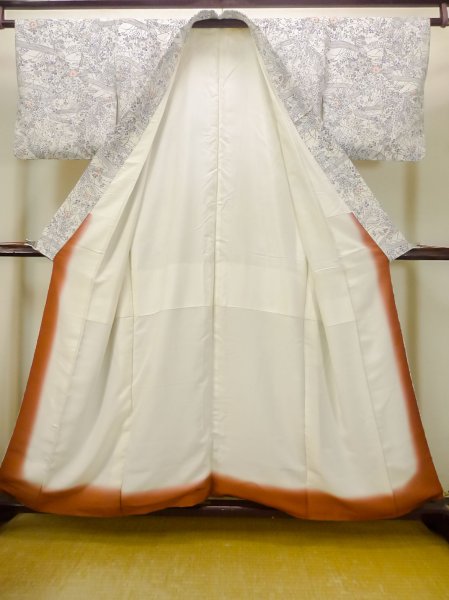 Photo2: M1228T Vintage Japanese women   White KOMON dyed / Synthetic. Chrysanthemum,   (Grade C) (2)