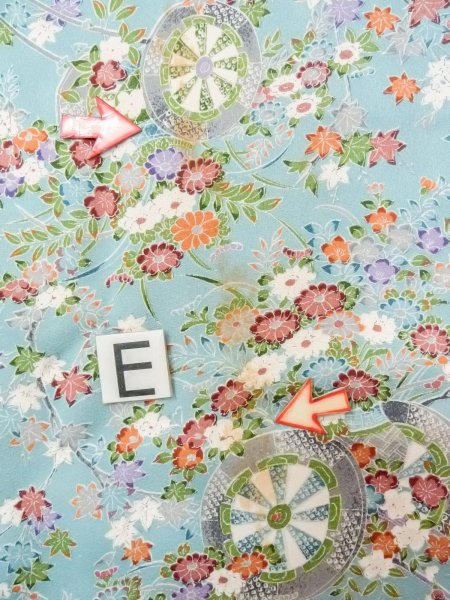 Photo18: M1228V Vintage Japanese women  Pale Light Blue KOMON dyed / Silk. Chrysanthemum,   (Grade C) (18)