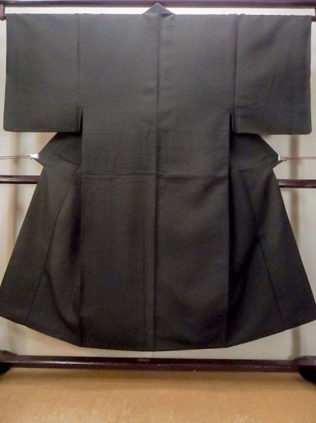 Photo1: N0116C Vintage Japanese  Dark Navy Blue Men's Kimono / Silk. Wood grain pattern   (Grade C) (1)
