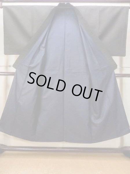 Photo2: N0116C Vintage Japanese  Dark Navy Blue Men's Kimono / Silk. Wood grain pattern   (Grade C) (2)