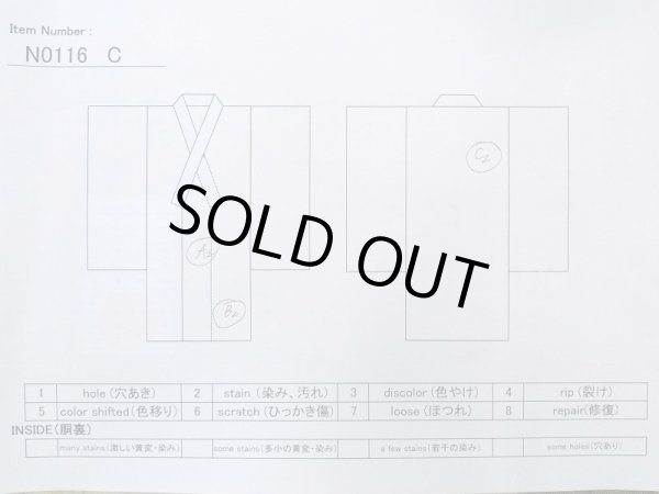 Photo11: N0116C Vintage Japanese  Dark Navy Blue Men's Kimono / Silk. Wood grain pattern   (Grade C) (11)