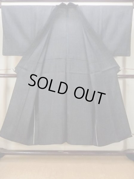 Photo2: Mint N0116E Vintage Japanese  Dark Navy Blue Men's Kimono / Silk. Stripes   (Grade A) (2)