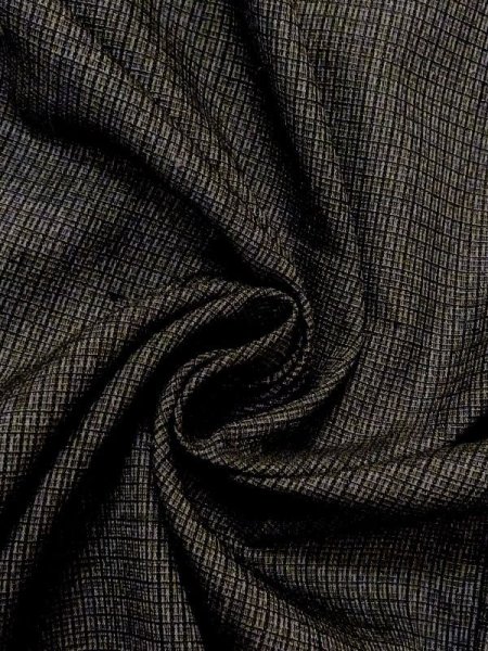 Photo9: N0116I Vintage Japanese  Dark Gray Men's Kimono / Cotton/hemp Plaid Checks Aging deterioration. There is an impression from use.  (Grade C) (9)