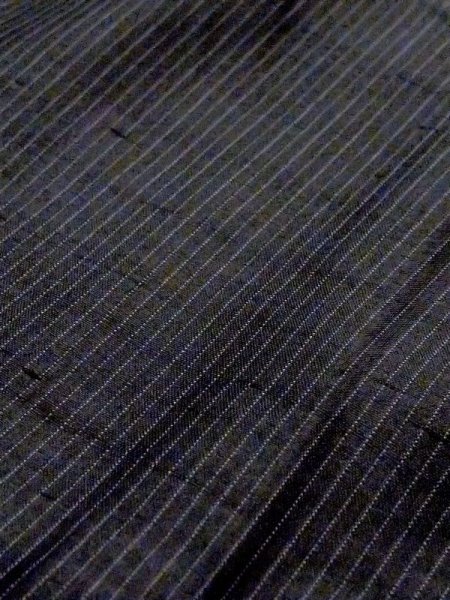 Photo7: N0116J Vintage Japanese  Dark Navy Blue Men's Kimono / Silk. Stripes   (Grade D) (7)