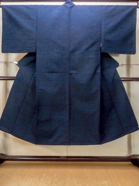 Photo1: N0116K Vintage Japanese  Dark Blue Men's Kimono / Silk. Line   (Grade C) (1)