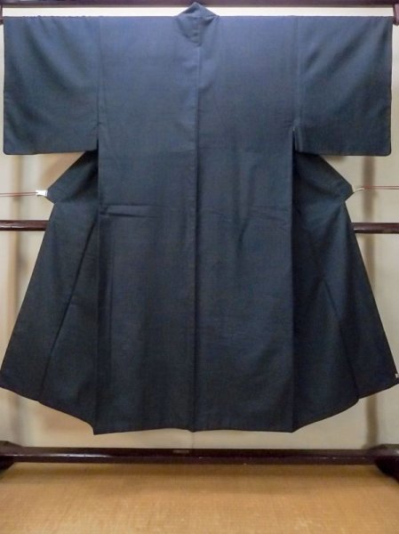 Photo1: N0116M Vintage Japanese  Dark Navy Blue Men's Kimono / Silk. Plaid Checks   (Grade C) (1)