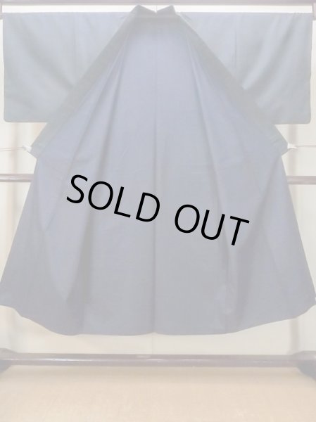 Photo2: N0116M Vintage Japanese  Dark Navy Blue Men's Kimono / Silk. Plaid Checks   (Grade C) (2)