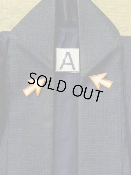 Photo12: N0116M Vintage Japanese  Dark Navy Blue Men's Kimono / Silk. Plaid Checks   (Grade C) (12)