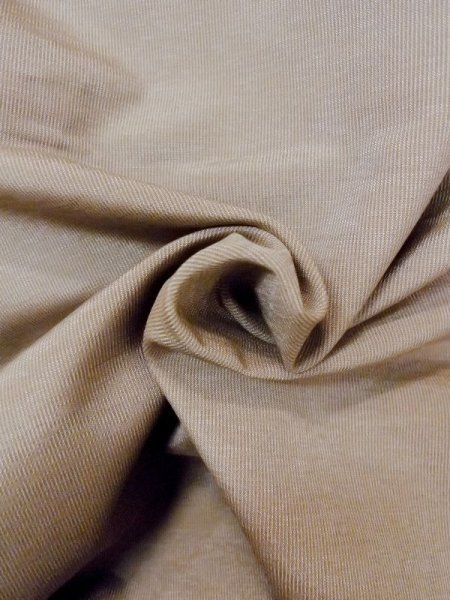 Photo10: N0116P Used Japanese   Beige Men's Kimono / Silk. Stripes   (Grade B) (10)