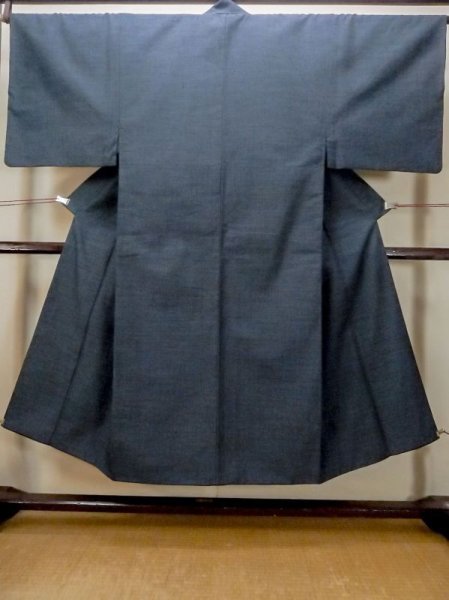 Photo1: Mint N0116V Vintage Japanese  Bluish Gray Men's Kimono / Silk. Stripes   (Grade A) (1)