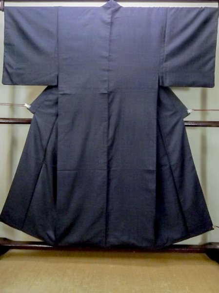 Photo1: N0116Y Vintage Japanese   Indigo Blue Men's Kimono / Silk. Tortoise-shell pattern(Hexagonal pattern)   (Grade C) (1)