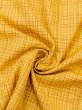 Photo9: N0123B Vintage Japanese women   Yellow TSUMUGI pongee / Silk. Plaid Checks A black collar is attached.  (Grade C) (9)