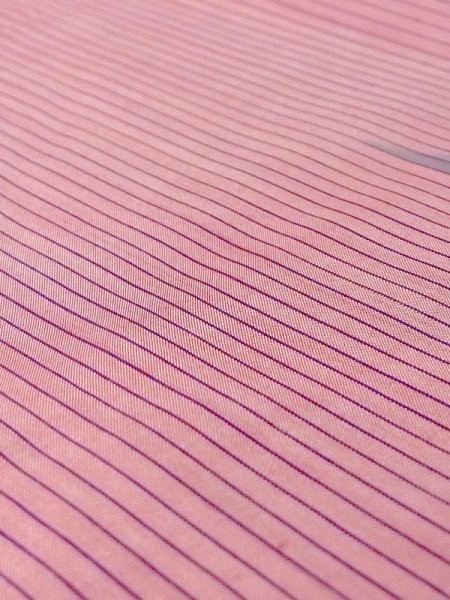 Photo8: N0123C Antique Japanese women Vivid Grayish Pink TSUMUGI pongee / Silk. Stripes Arrow feather pattern. There is an impression from use.  (Grade C) (8)
