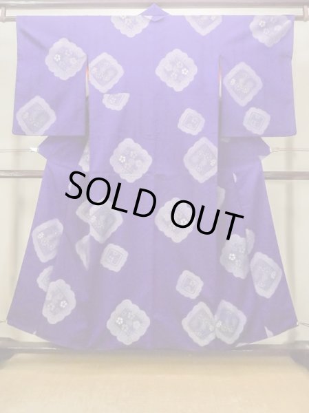 Photo1: N0123D Antique Japanese women Vivid Bluish Purple ORI woven / Silk. Flower,   (Grade C) (1)