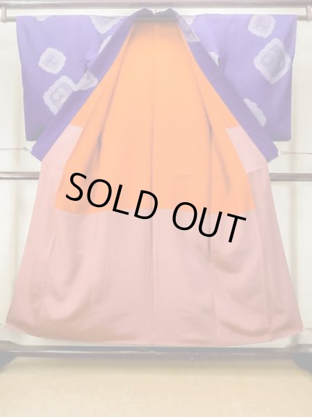 Photo2: N0123D Antique Japanese women Vivid Bluish Purple ORI woven / Silk. Flower,   (Grade C) (2)