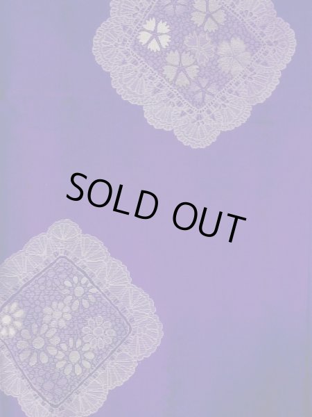 Photo3: N0123D Antique Japanese women Vivid Bluish Purple ORI woven / Silk. Flower,   (Grade C) (3)