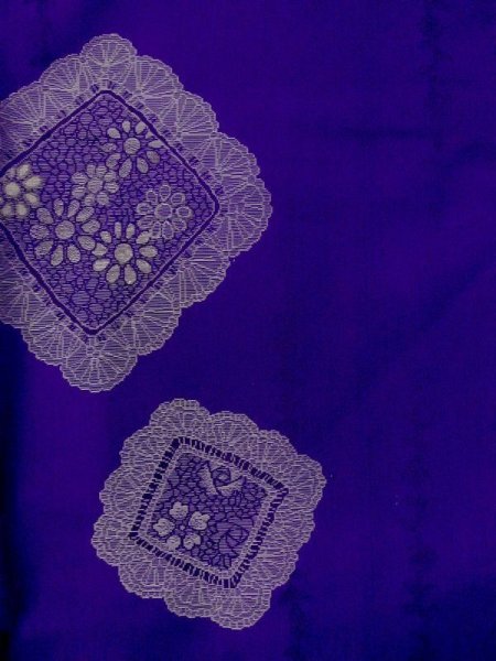 Photo4: N0123D Antique Japanese women Vivid Bluish Purple ORI woven / Silk. Flower,   (Grade C) (4)