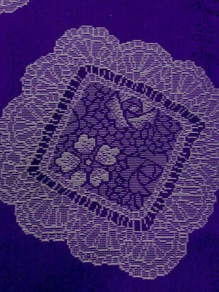 Photo6: N0123D Antique Japanese women Vivid Bluish Purple ORI woven / Silk. Flower,   (Grade C) (6)