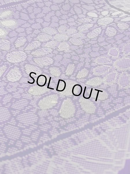 Photo8: N0123D Antique Japanese women Vivid Bluish Purple ORI woven / Silk. Flower,   (Grade C) (8)
