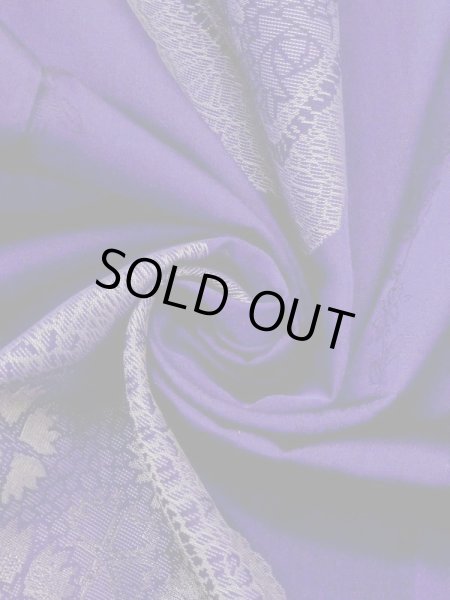 Photo11: N0123D Antique Japanese women Vivid Bluish Purple ORI woven / Silk. Flower,   (Grade C) (11)