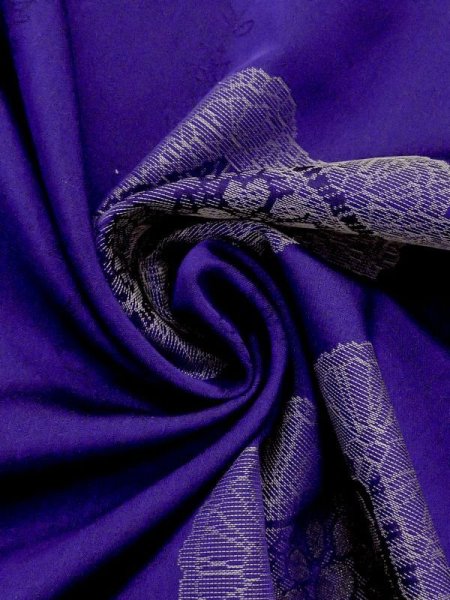 Photo12: N0123D Antique Japanese women Vivid Bluish Purple ORI woven / Silk. Flower,   (Grade C) (12)