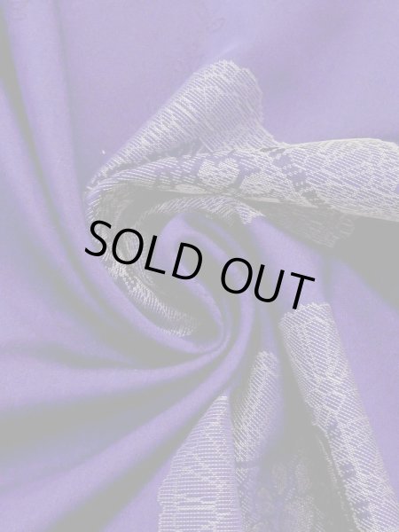 Photo12: N0123D Antique Japanese women Vivid Bluish Purple ORI woven / Silk. Flower,   (Grade C) (12)