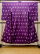 Photo1: N0123E Antique Japanese women  Vivid Purple TSUMUGI pongee / Silk. Parallel Cross There is an impression from use.  (Grade C) (1)