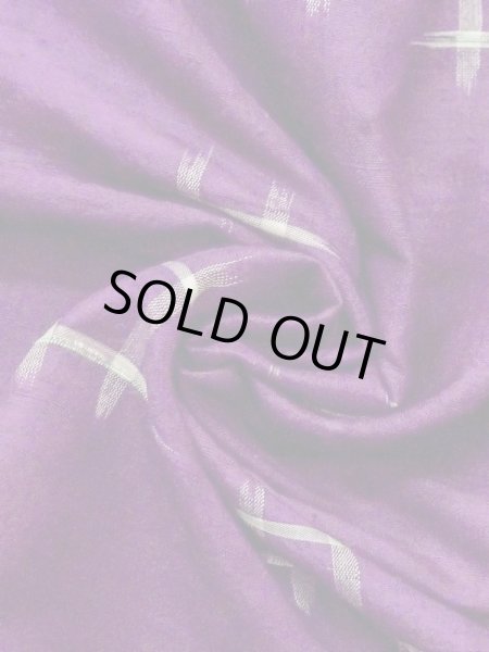 Photo9: N0123E Antique Japanese women  Vivid Purple TSUMUGI pongee / Silk. Parallel Cross There is an impression from use.  (Grade C) (9)