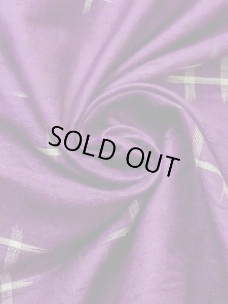 Photo10: N0123E Antique Japanese women  Vivid Purple TSUMUGI pongee / Silk. Parallel Cross There is an impression from use.  (Grade C) (10)