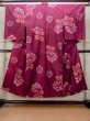 Photo1: N0123F Antique Japanese women   Dark Red ORI woven / Silk. Flower There is an impression from use.  (Grade C) (1)