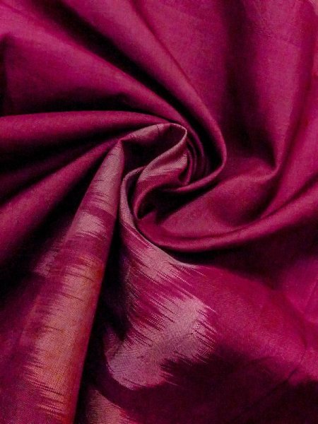 Photo9: N0123F Antique Japanese women   Dark Red ORI woven / Silk. Flower There is an impression from use.  (Grade C) (9)