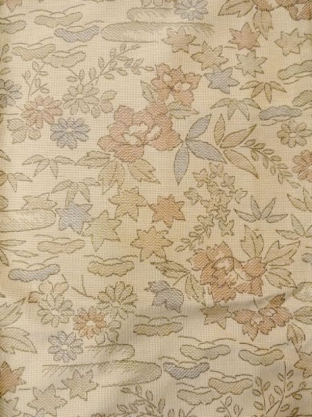 Photo3: N0123K Vintage Japanese women Light Grayish Beige TSUMUGI pongee / Silk. Peony,   (Grade C) (3)