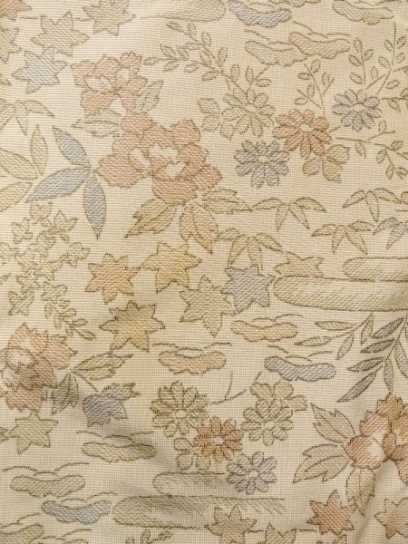 Photo4: N0123K Vintage Japanese women Light Grayish Beige TSUMUGI pongee / Silk. Peony,   (Grade C) (4)