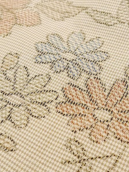 Photo8: N0123K Vintage Japanese women Light Grayish Beige TSUMUGI pongee / Silk. Peony,   (Grade C) (8)