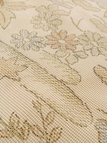 Photo9: N0123K Vintage Japanese women Light Grayish Beige TSUMUGI pongee / Silk. Peony,   (Grade C) (9)