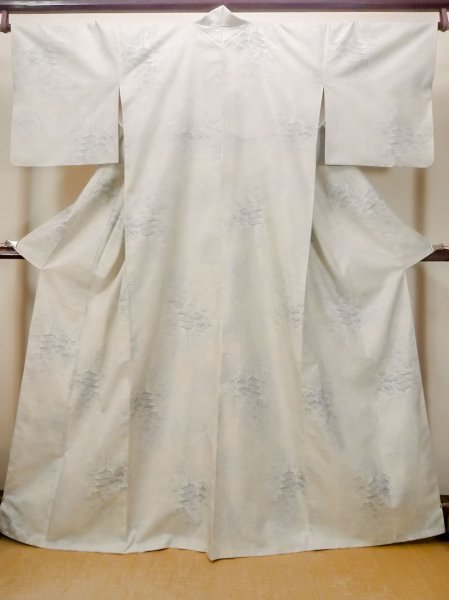 Photo1: N0123N Used Japanese women Pale Light Light Blue TSUMUGI pongee / Silk. Temple,   (Grade C) (1)