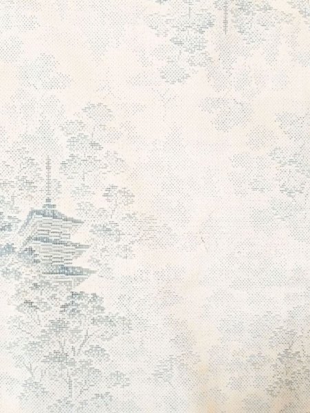 Photo3: N0123N Used Japanese women Pale Light Light Blue TSUMUGI pongee / Silk. Temple,   (Grade C) (3)