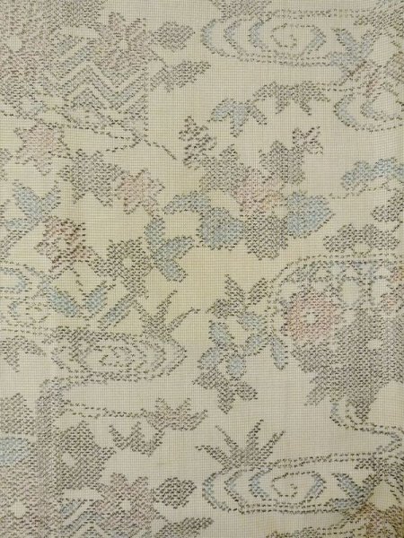 Photo3: N0123O Used Japanese women Pale Grayish Green TSUMUGI pongee / Silk. Flower,   (Grade C) (3)