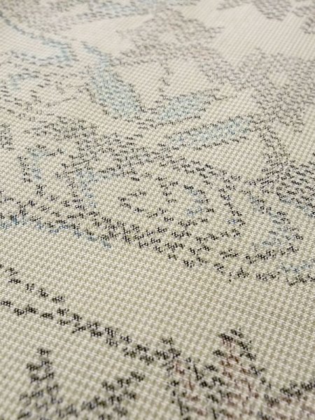 Photo9: N0123O Used Japanese women Pale Grayish Green TSUMUGI pongee / Silk. Flower,   (Grade C) (9)