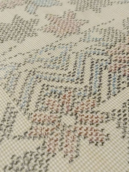 Photo10: N0123O Used Japanese women Pale Grayish Green TSUMUGI pongee / Silk. Flower,   (Grade C) (10)