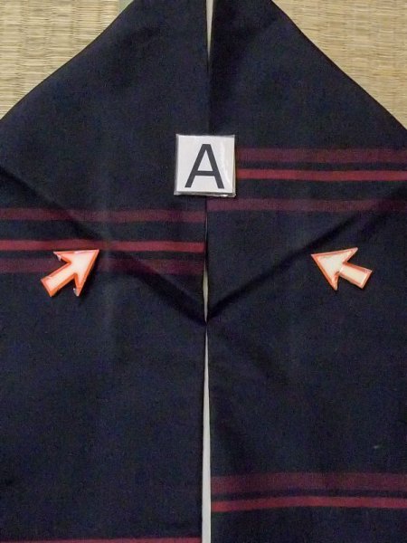 Photo12: N0123P Vintage Japanese women   Black TSUMUGI pongee / Synthetic. Line   (Grade C) (12)