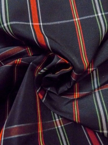 Photo11: Mint N0123S Vintage Japanese women   Black TSUMUGI pongee / Synthetic. Plaid Checks   (Grade A) (11)
